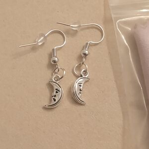 Handcrafted Tiny Moon Silver Dangle Earrings New